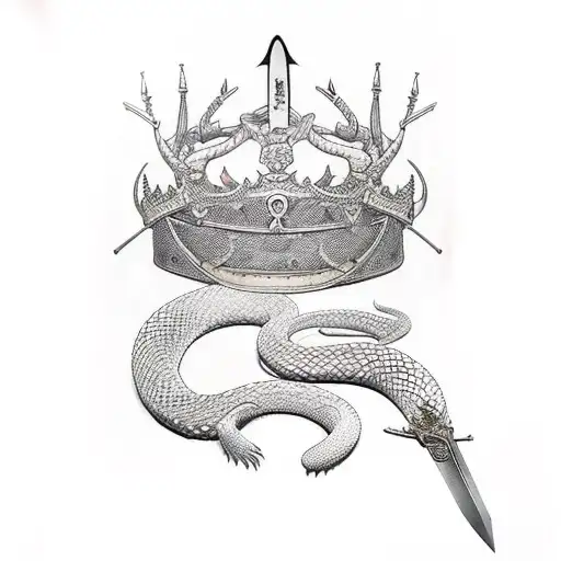 Facing Down Sword With Three Crowns On The Blade With A Bushmaster Snake Wrapped Around It