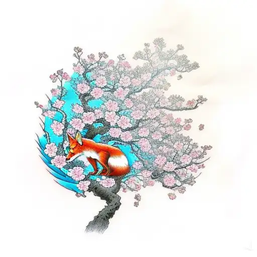 Cherry Blossom Tree With Fox