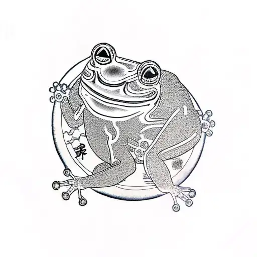 Silhouette Of Japanese Frog With A Samurai Hat