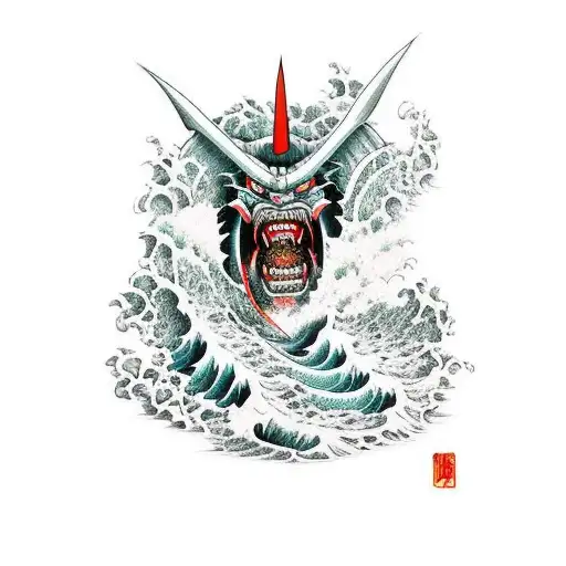 An Oni Demon Surfing A Wave