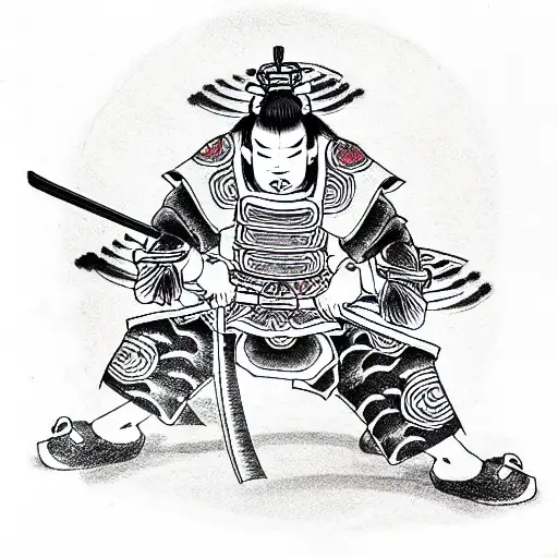 Samurai Doing Sepuku Standing On His Knees