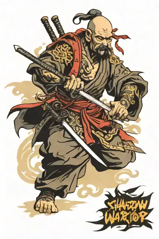 Shadow Warrior Among The Shaolin Temple Surrounded With Blooded Sword