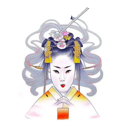 A Beautiful Geisha With A Katana