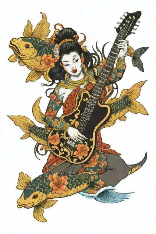 Kali Goddess With Koi Fish And Guitar