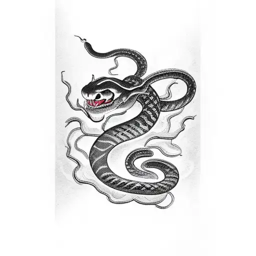 Snake And Demon With Blossoms