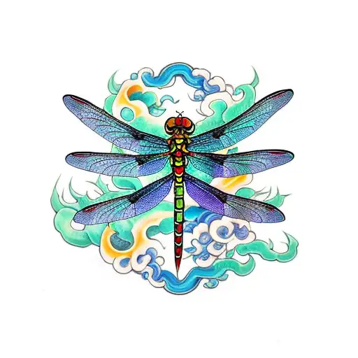 Dragonfly With Dragons Spitting Fire Half Sleeve