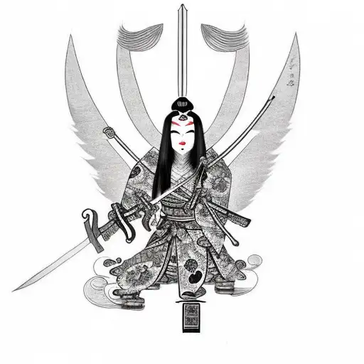 Geisha With Sword And Shield