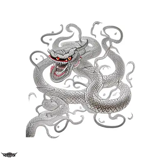 Demon Surrounded By Cherry Blossoms Snake Under