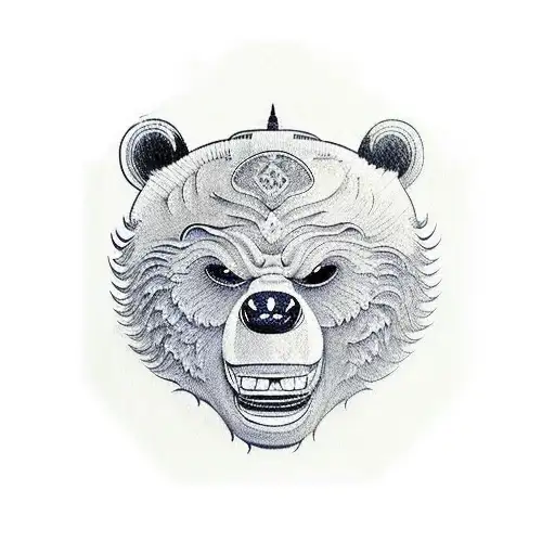 Bear With An Oni Mask On Half It's Face