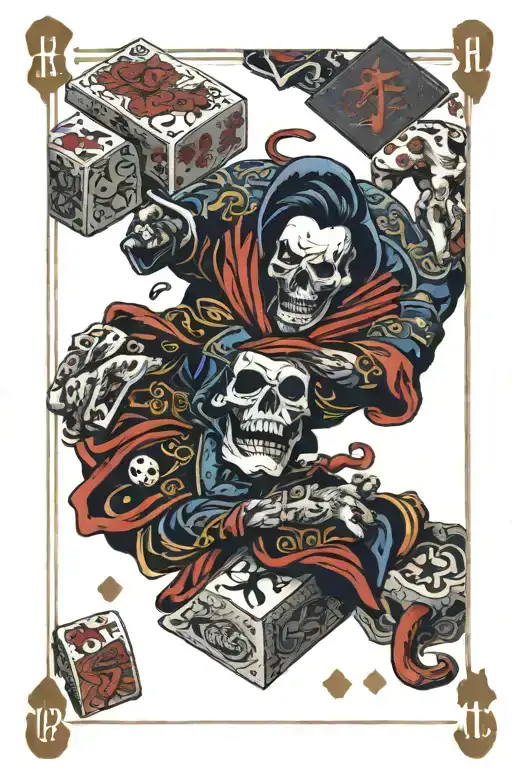 Death And The Devils Play Cards On A Table Of Dice