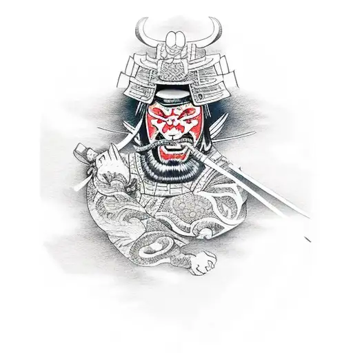 Samurai Warrior Fighting Dragon