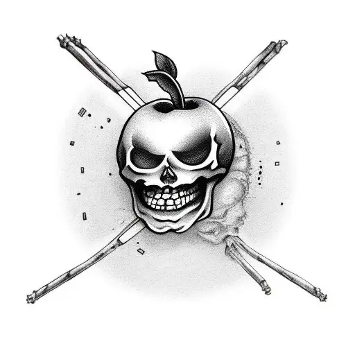 Skeleton Eathing An Apple With A Bomb