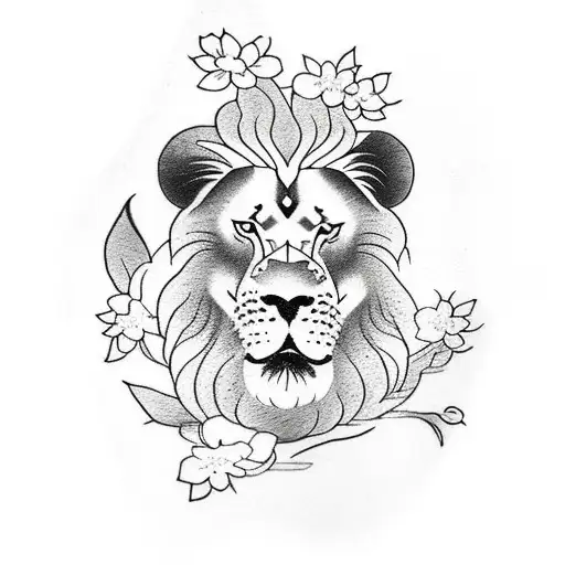 Lion With Cherry Blossoms