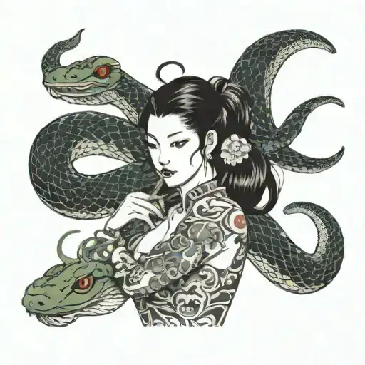 Woman And Snake Slithering
