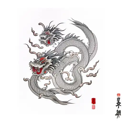 Japanese Dragon On Left Arm With Cherry Blossoms And Clouds