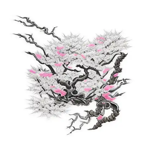 A Beautifully Crafted Sword Intertwined With Blooming Cherry Blossom Branches