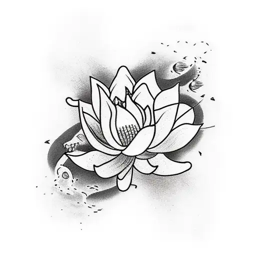 Koi Carp Tattoo With Lotus Flowers And Orchid Flowers