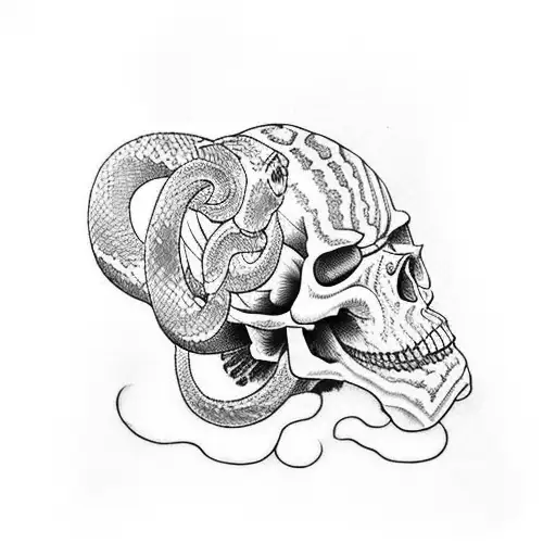 Japanese Snake Around Skull