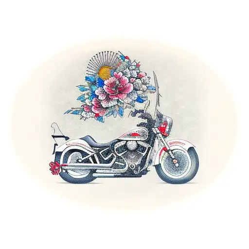 Motorcycle With Japan Flowers And A Sword