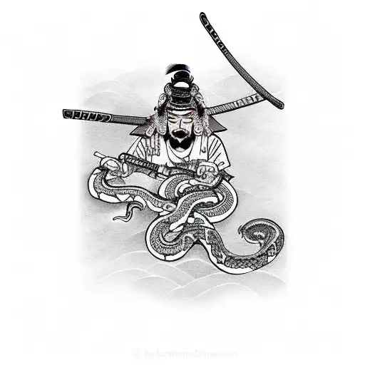 Samurai With Guitar And Snake