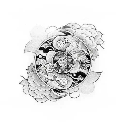 Cherry Blossom Lotus Flowers Yin And Yang Panda