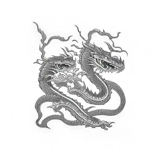 Intertwined Double Dragon With Cherry Blossoms An The Word Strength