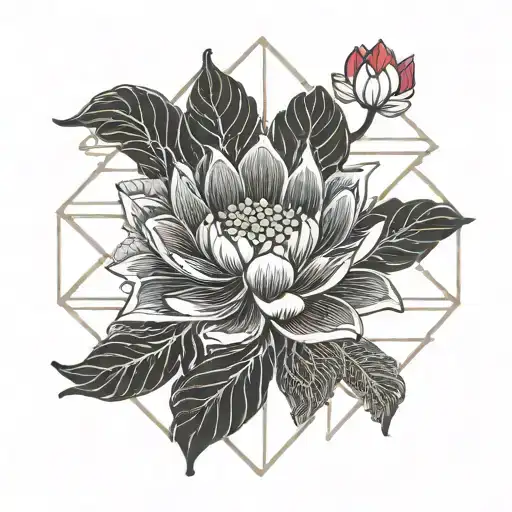 Lotus Flower Geometric Black Flowers Floating Symetrical Grid Lines