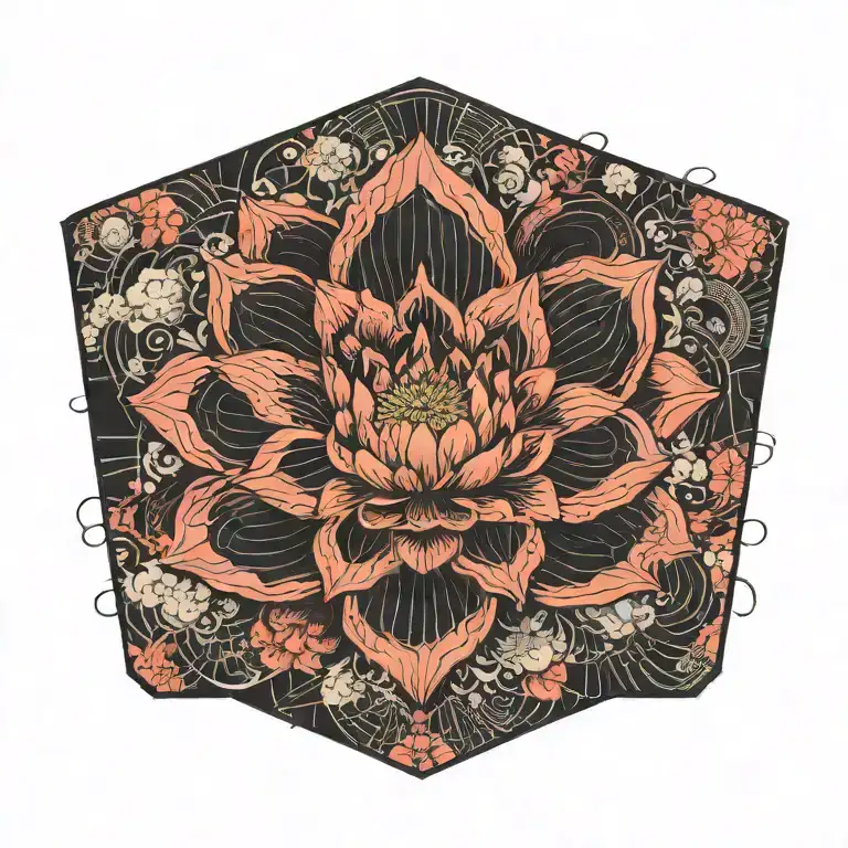 Lotus Flower Geometric Black Flowers Floating Symetrical Grid Lines Falling Clouds Storm
