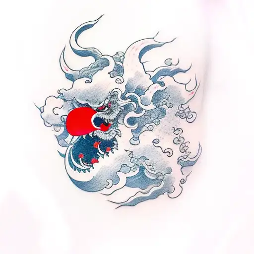 Complete Red Japanese Cloud With Oni Mask