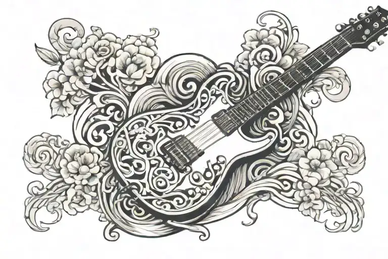 Design A Tattoo Of A Jackson Pan Guitar With Rugby Posts In The Background