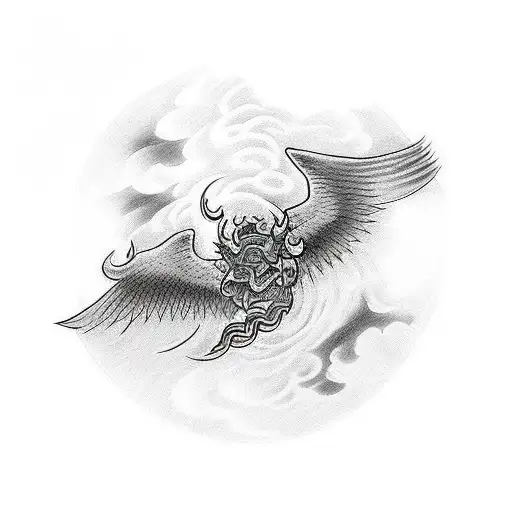 A Full Sleeve With A Angel Above A Demon Surrounded By Hell Fire