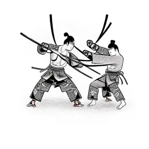 A Ninja And Samurai Engaged In A Fierce Boxing Match