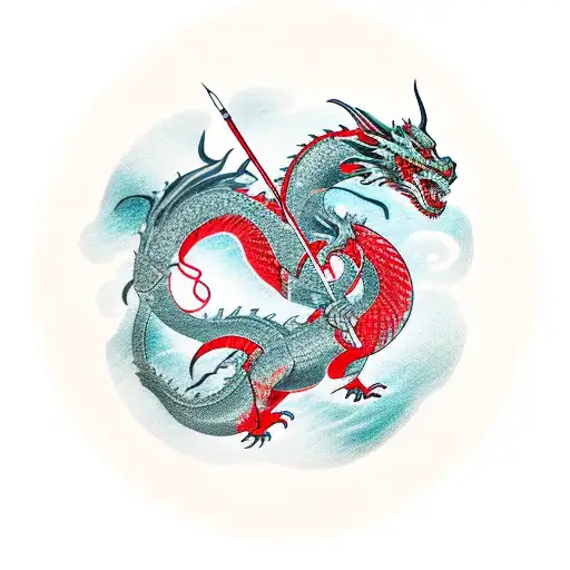 Two Dragons With In Red And Black With Kaizen Logo