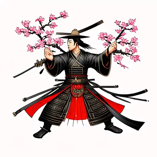 Ronin Samurai With Cherry Blossom Tree Intertwined