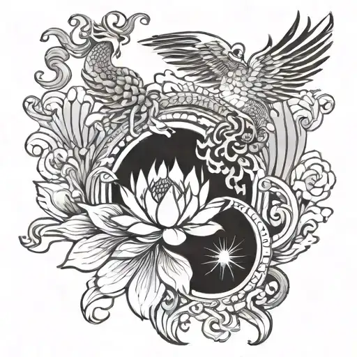 Lotus And Phoenix With Sun