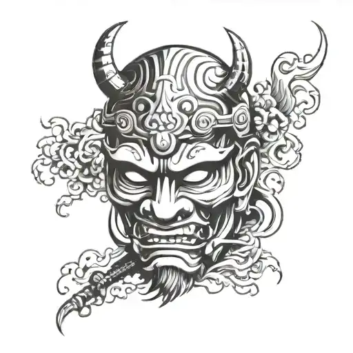 Samurai Mask Half And Other Half Have A Temple Gate