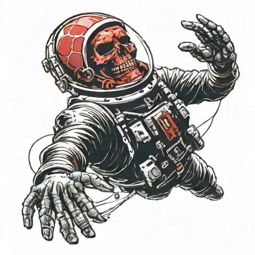 Red Skull In A Space Helmet Floating In Space Reaching With His Arm Out Towards Nothing