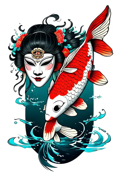 Hanna Mask On Knee And Koi Fish With Water On Lower Leg