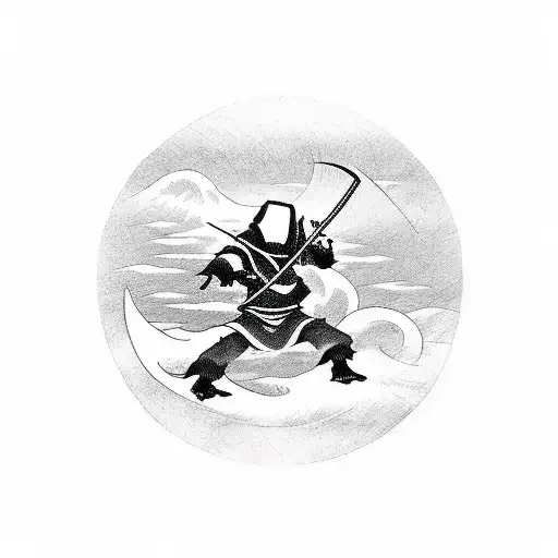 A Ninja Holding His Sword Through The Sky Under The Shadows