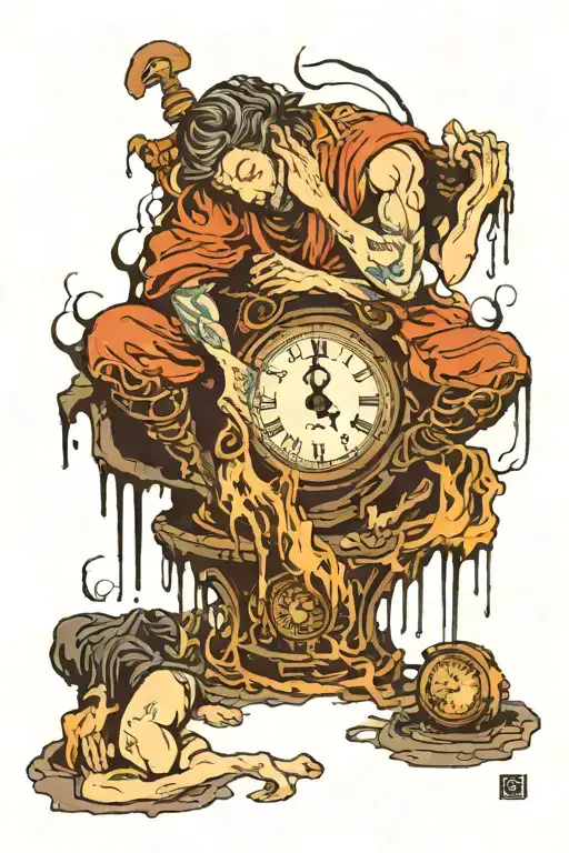 Melted Clock And Kneeling Person Lamenting