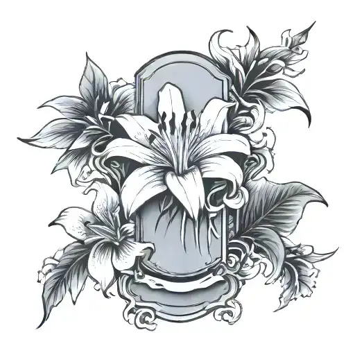 Gravestone Engraved With A Lily Flower