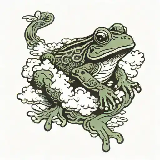 Japenese Frog Sitting On A Cloud
