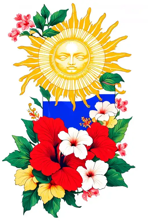 Philippines Flag Sun Symbol With Alot Of Hibiscus And Flowers
