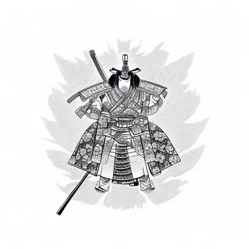 Samurai From Side With Red Sun Bacround