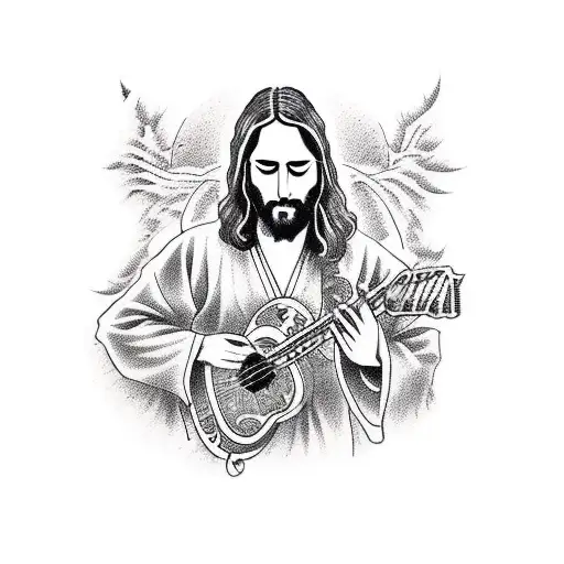 Jesus Playing On Guitar In A Nightclub