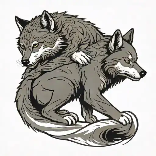 Wolf Cub Hugging His Wolf Dad