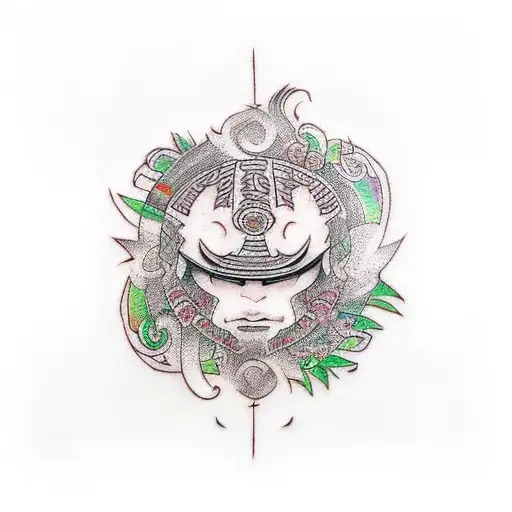 A Tattoo Representing True Love Through A Fusion Of Video Game Characters And Tahitian Symbols