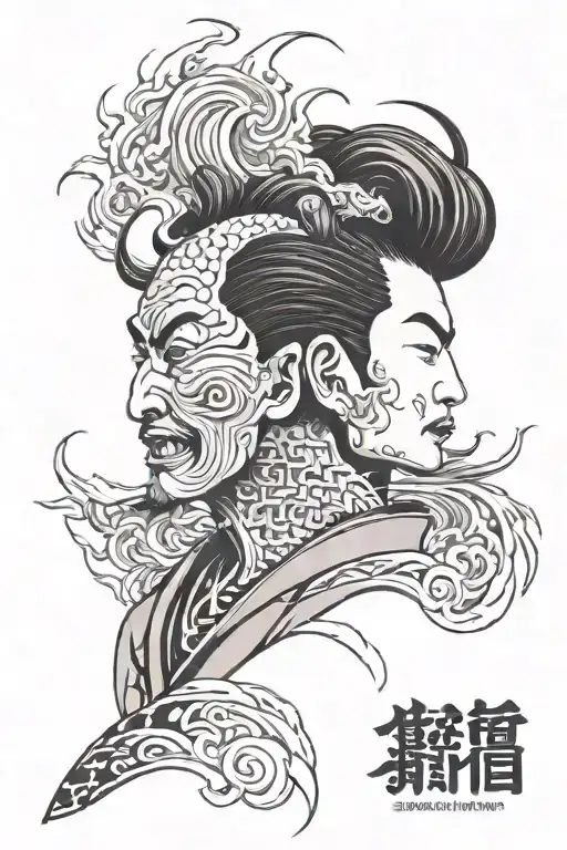 Japanese Kamakubi Severed Head With Finger Wave And Wind Background