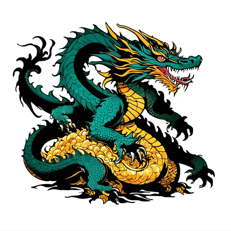 Three Headed Dragon On A Pile Of Gold