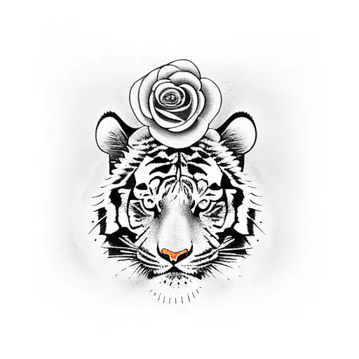 Tiger With Red Rose's